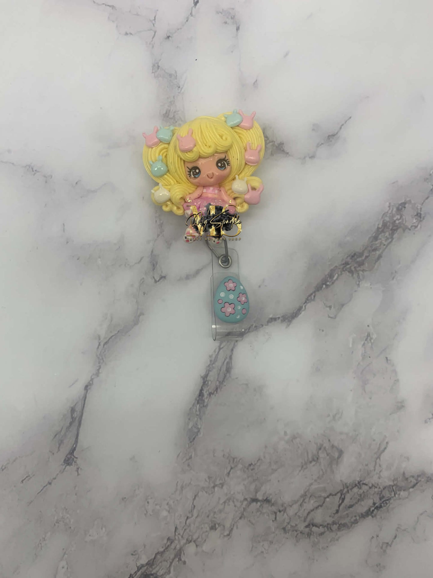 Easter Girl Clay Badge Reel