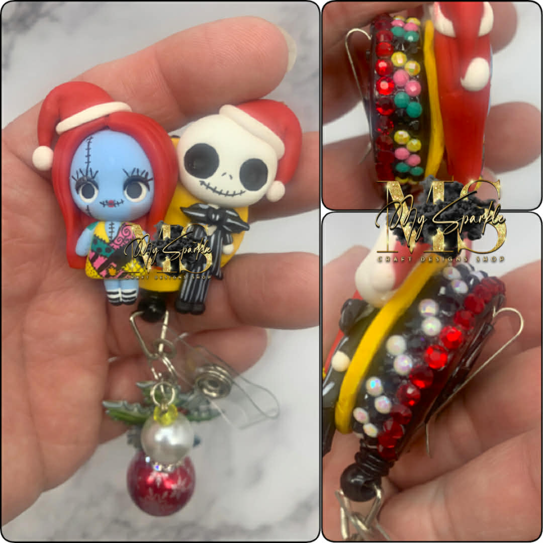 Christmas Couple Nightmare Clay Badge Reel