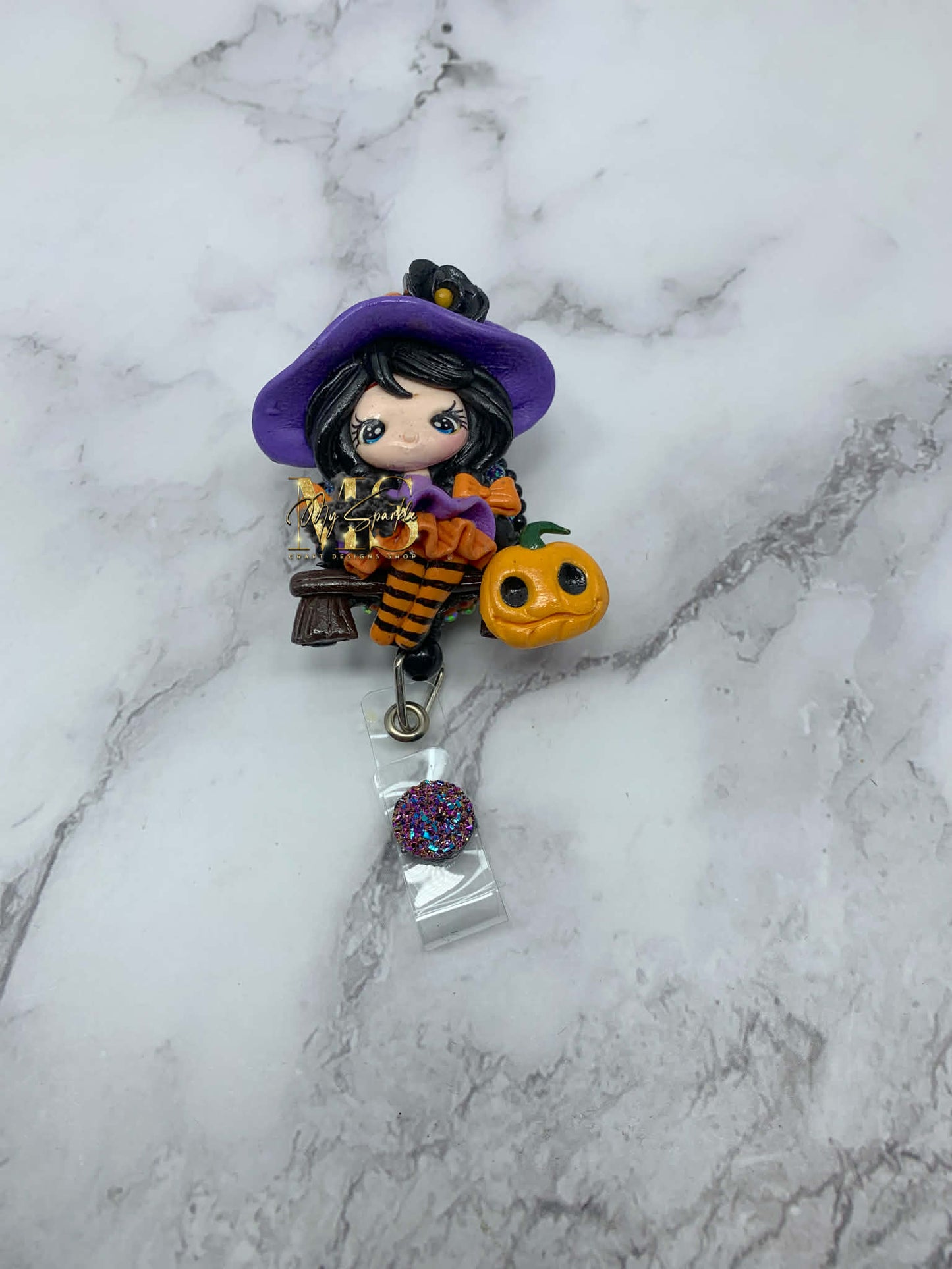 Witch Girl Clay Badge Reel