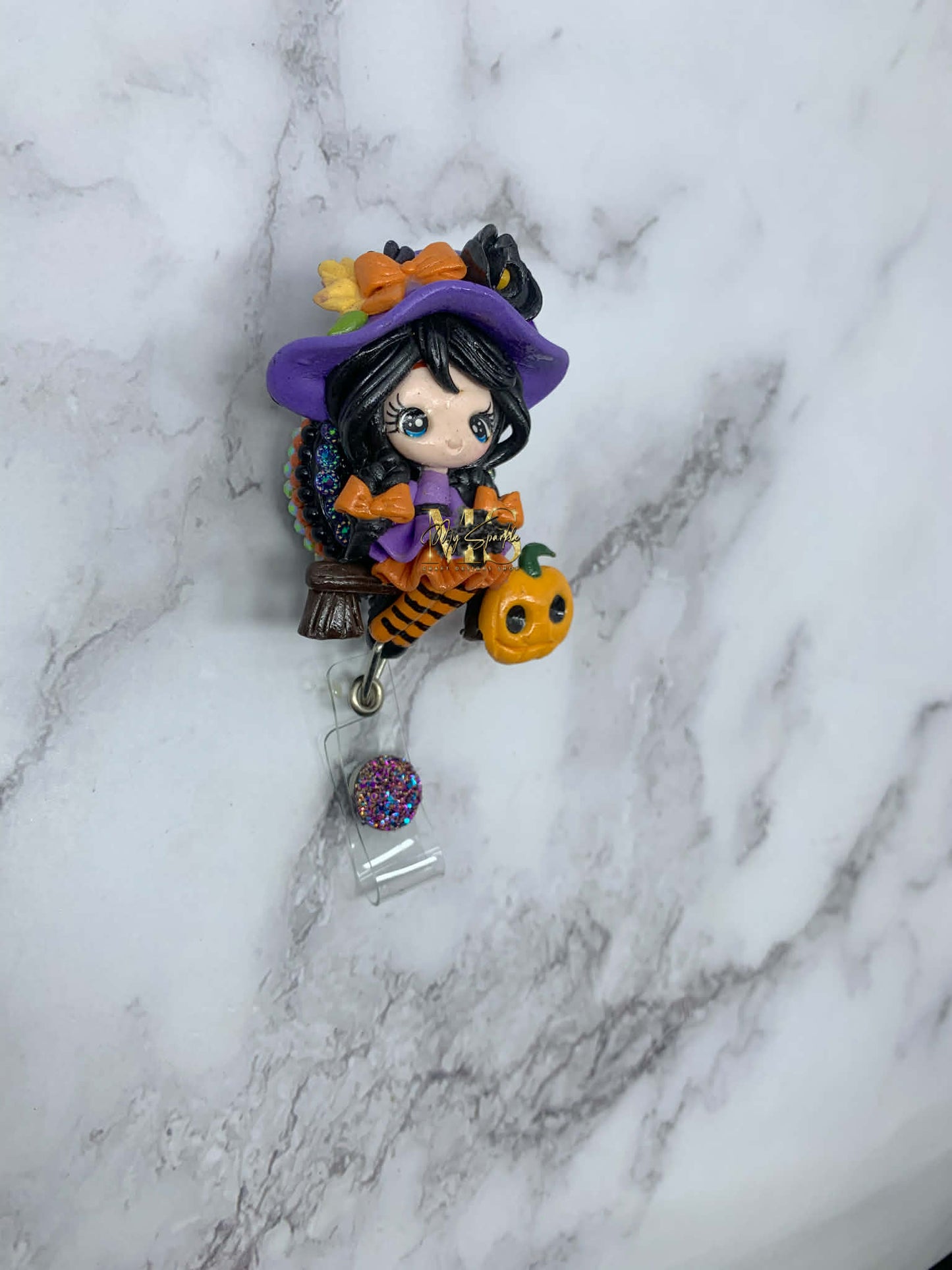 Witch Girl Clay Badge Reel