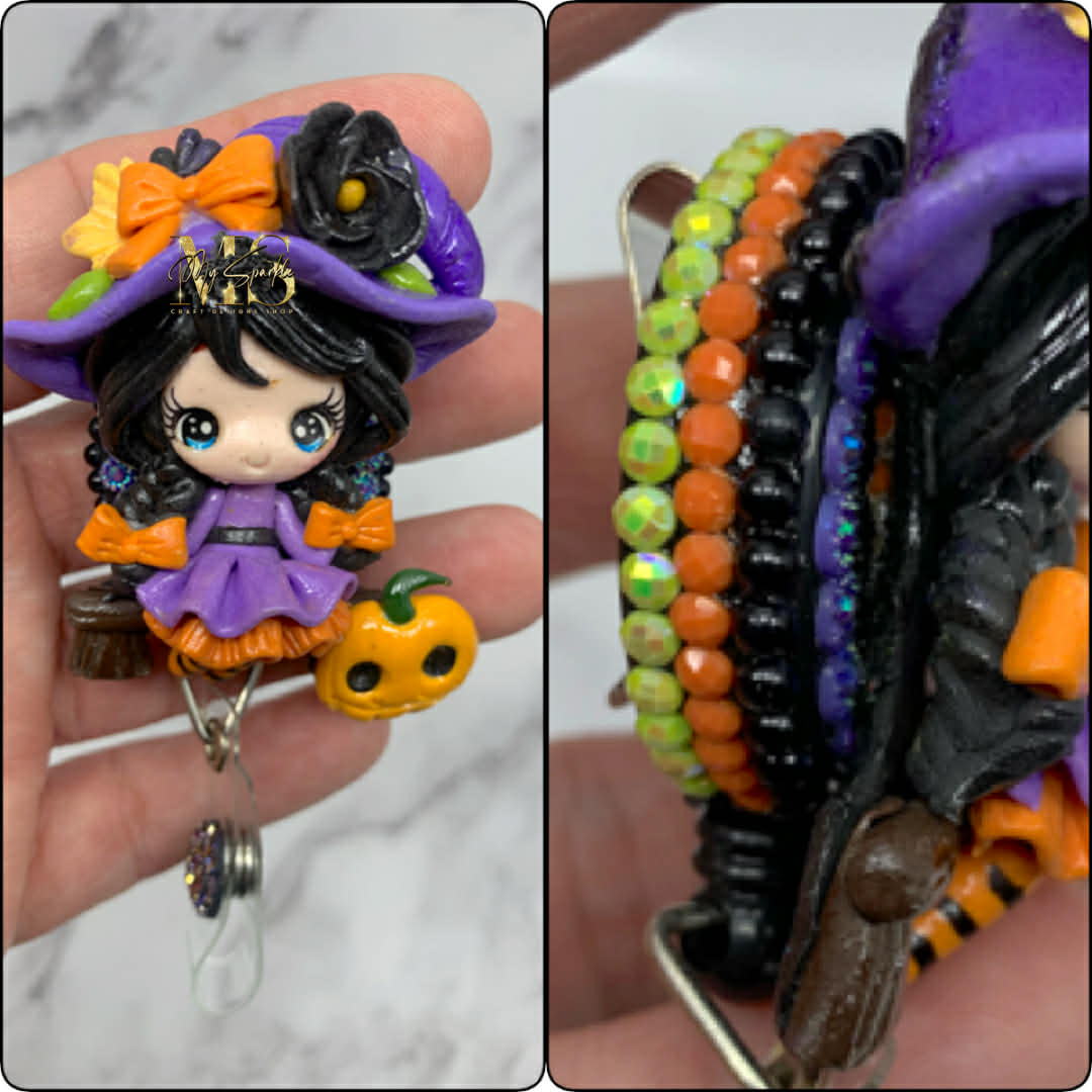 Witch Girl Clay Badge Reel
