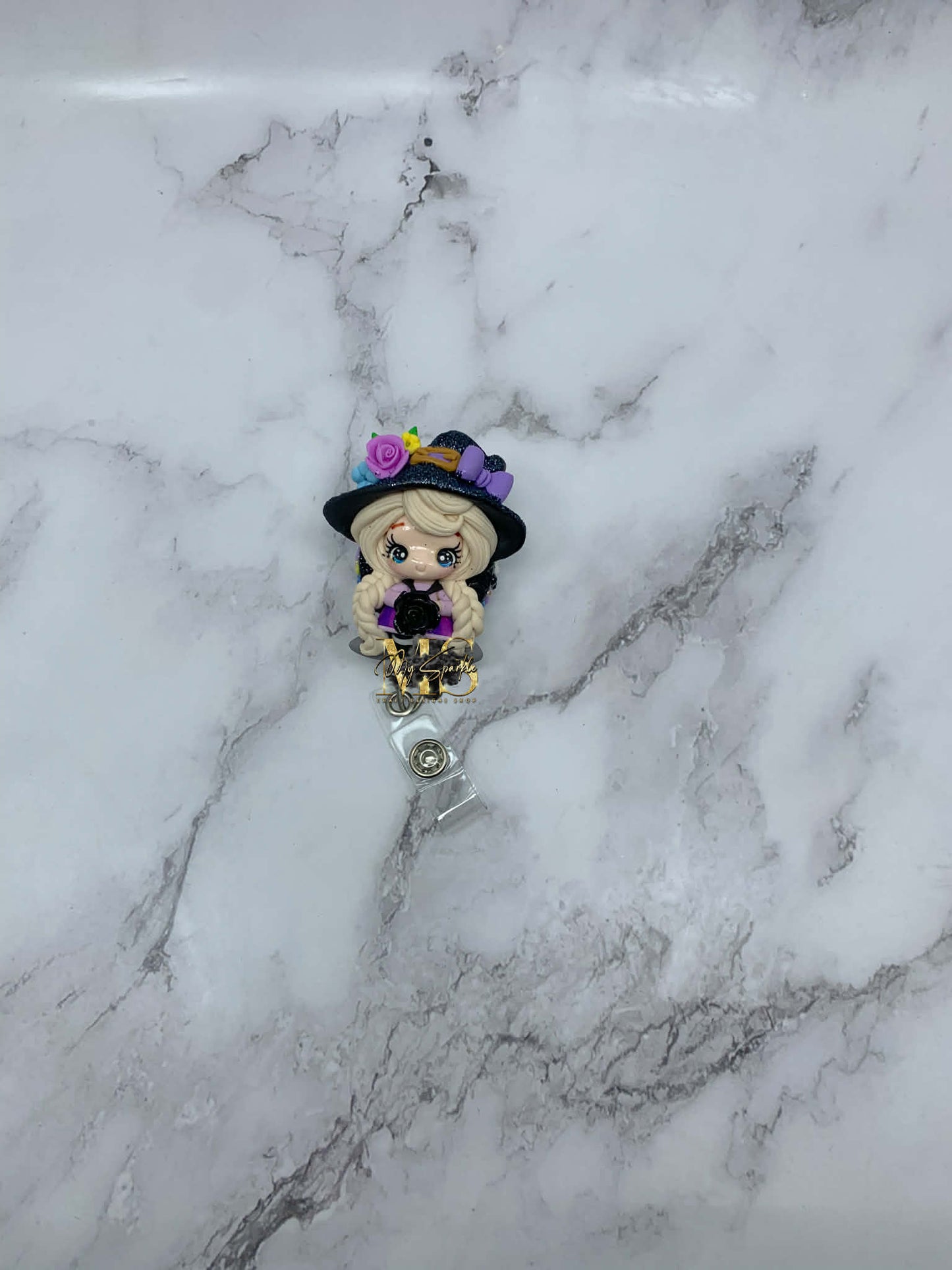 Witch W/Black Rose Clay Badge Reel