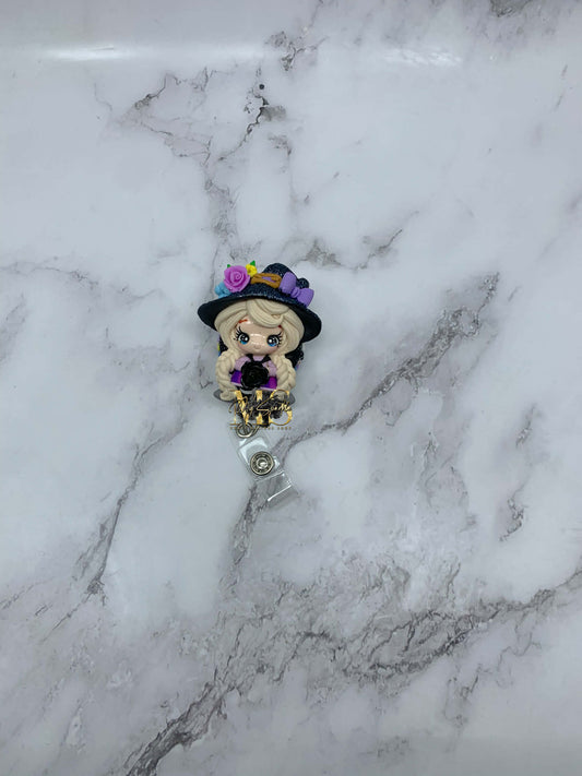 Witch W/Black Rose Clay Badge Reel
