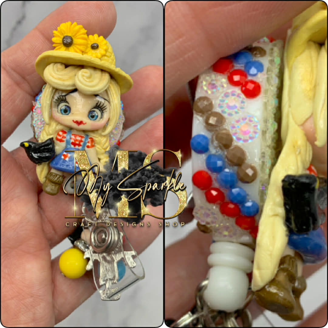 Fall Scarecrow Girl Clay Badge Reel