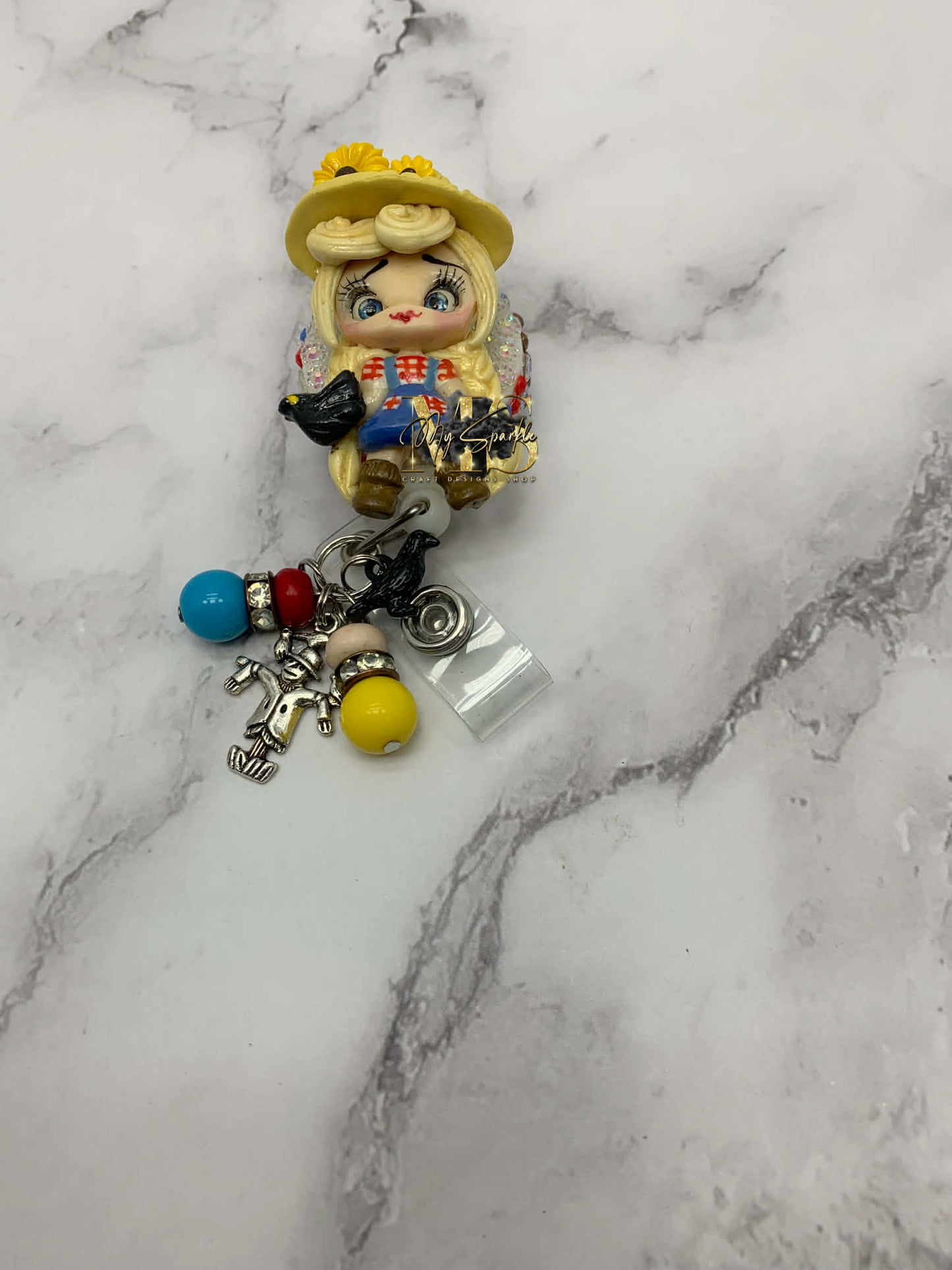 Fall Scarecrow Girl Clay Badge Reel