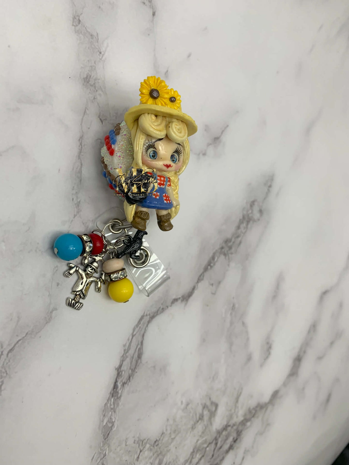 Fall Scarecrow Girl Clay Badge Reel