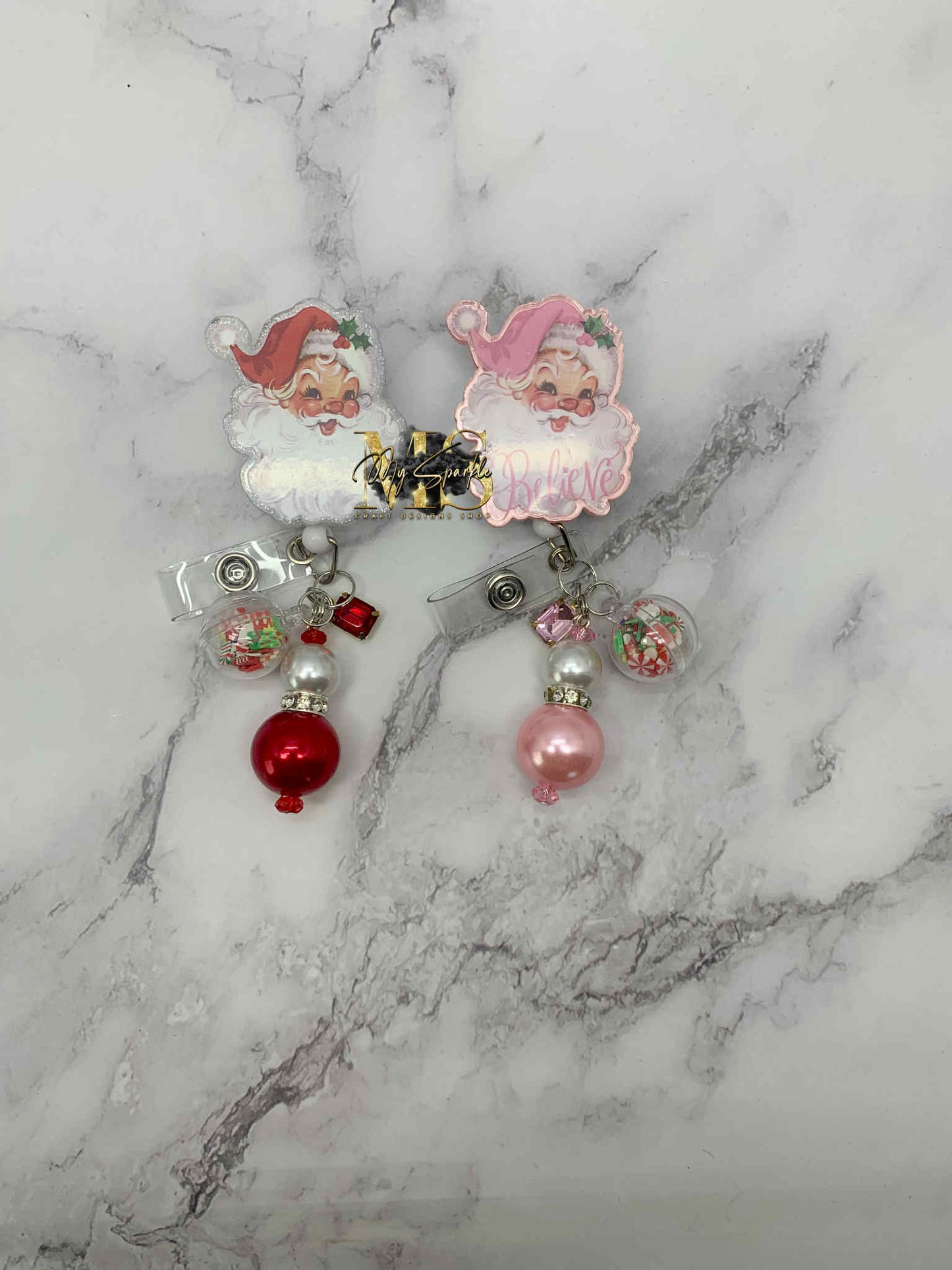 Pink or Red Vintage Santa Badge Reel