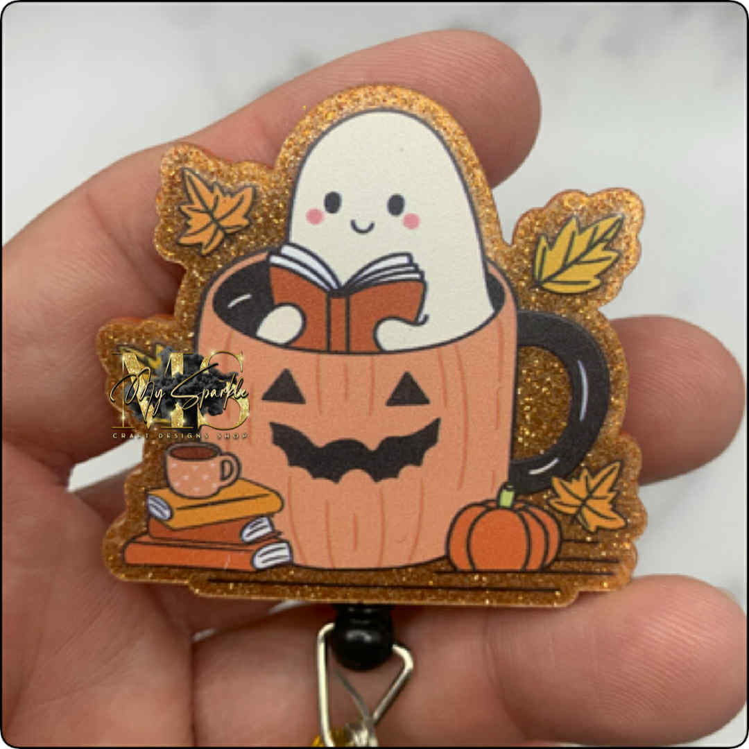 Bookish Pumpkin Ghost Badge Reel