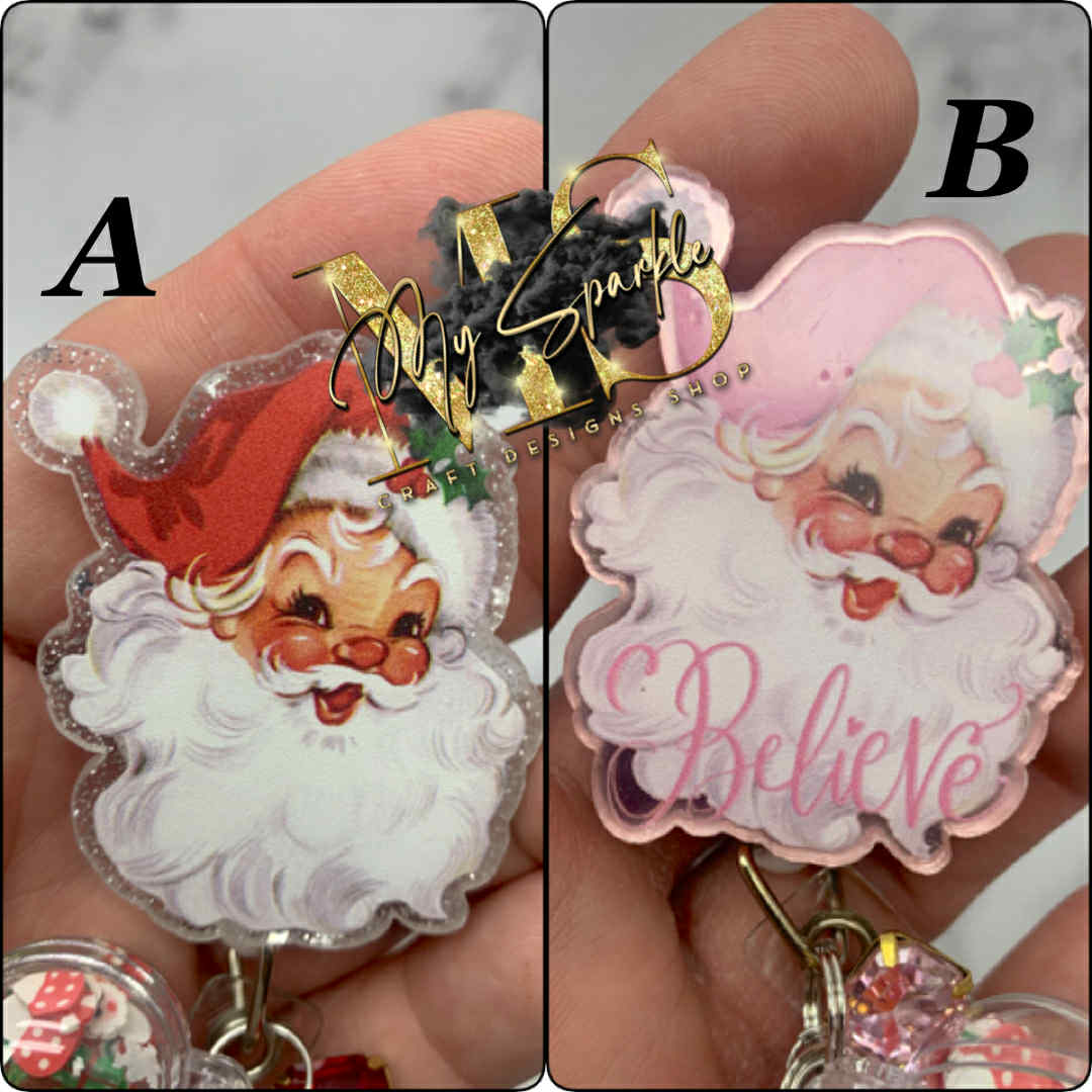 Pink or Red Vintage Santa Badge Reel
