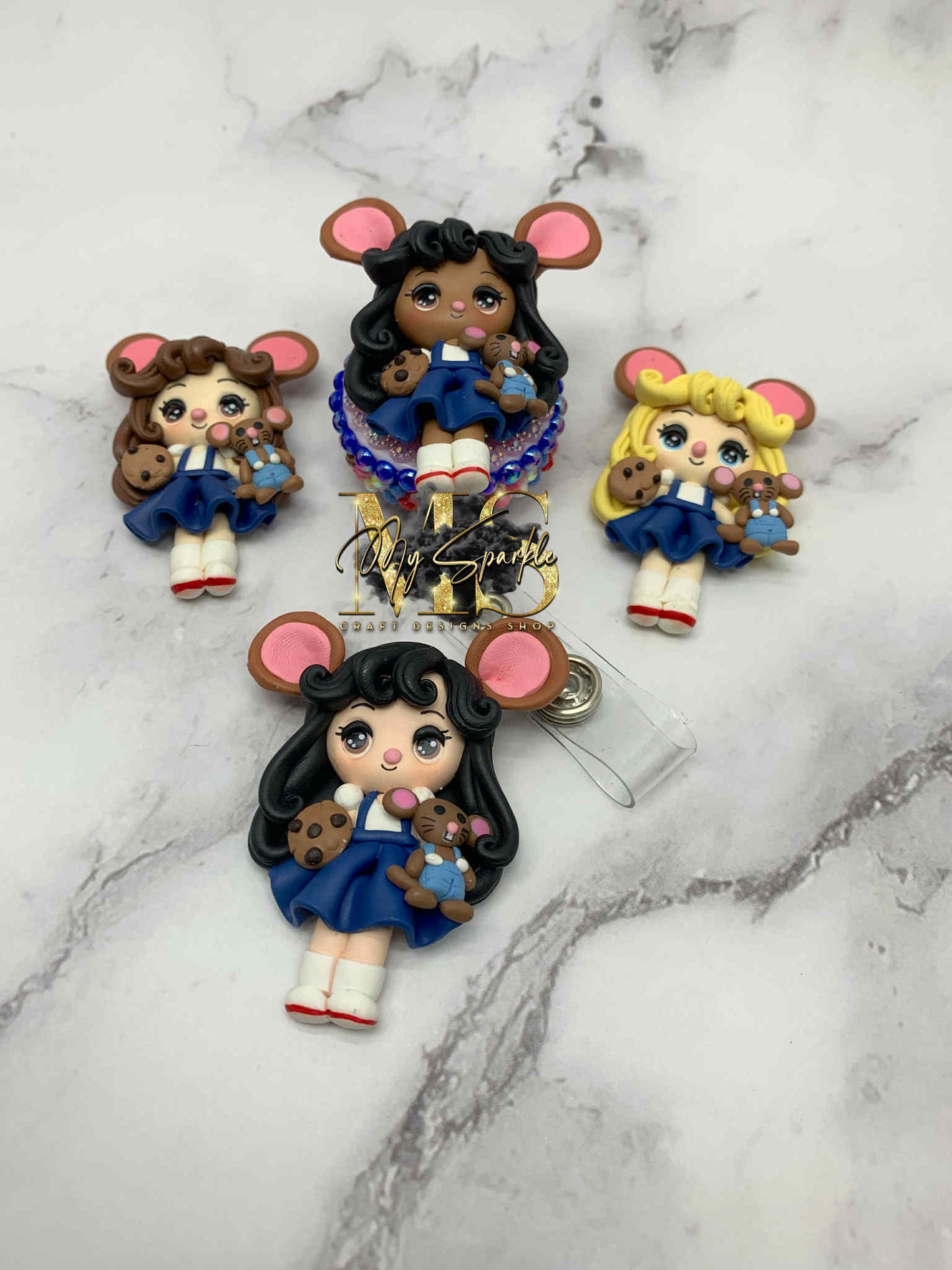Girl Mouse With Cookie Clay Badge Reel