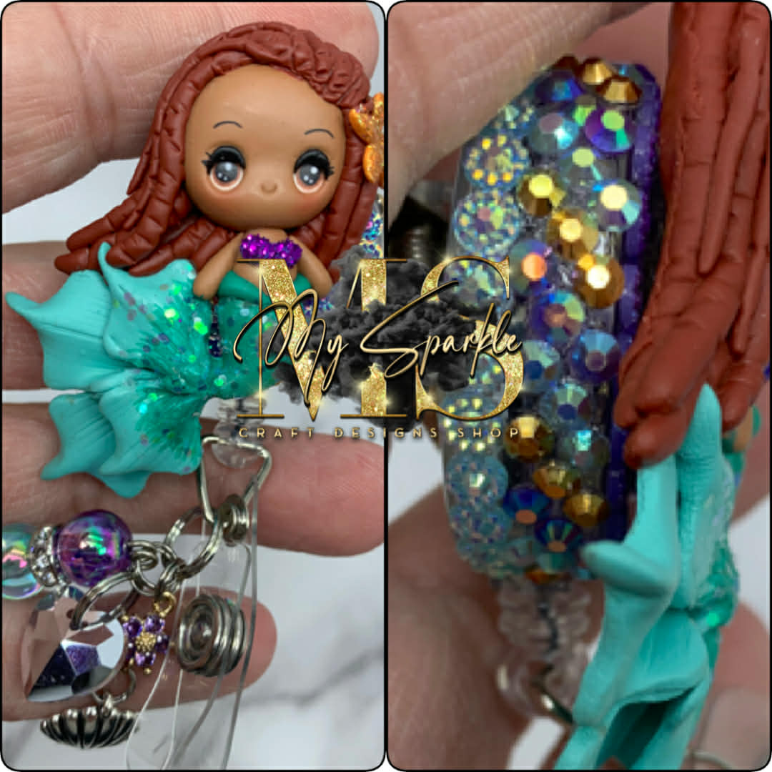 Black Girl Mermaid Clay Badge Reel