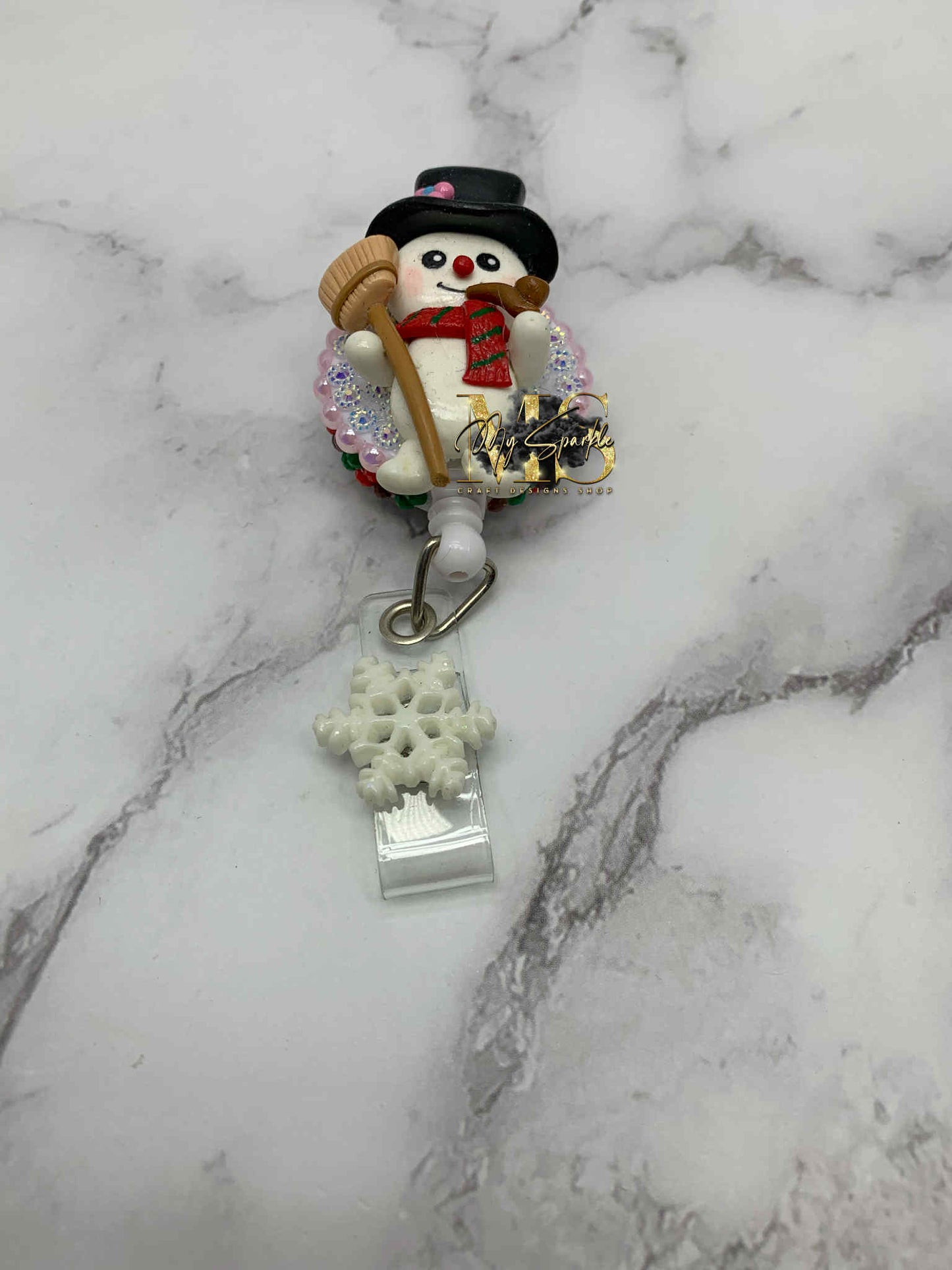 Christmas Snowman Clay Badge Reel