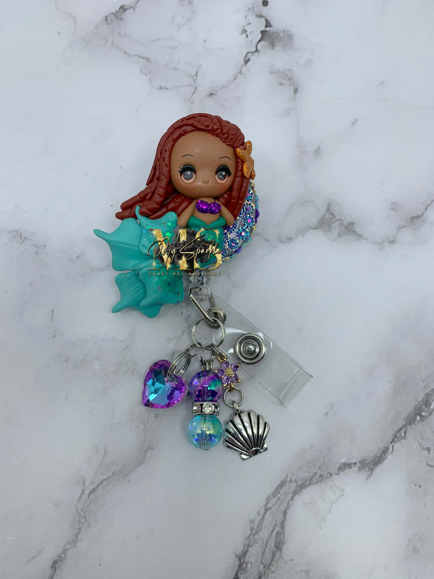 Black Girl Mermaid Clay Badge Reel
