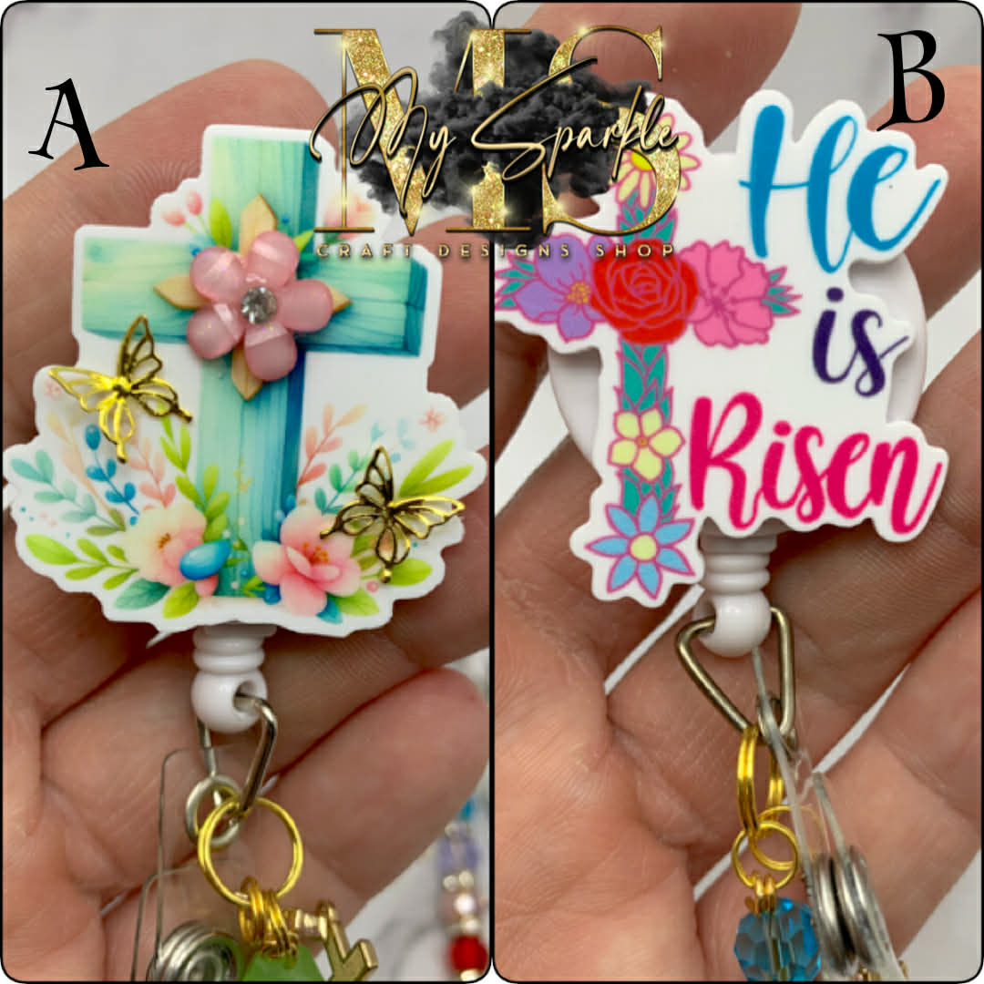 Floral Cross Badge Reel