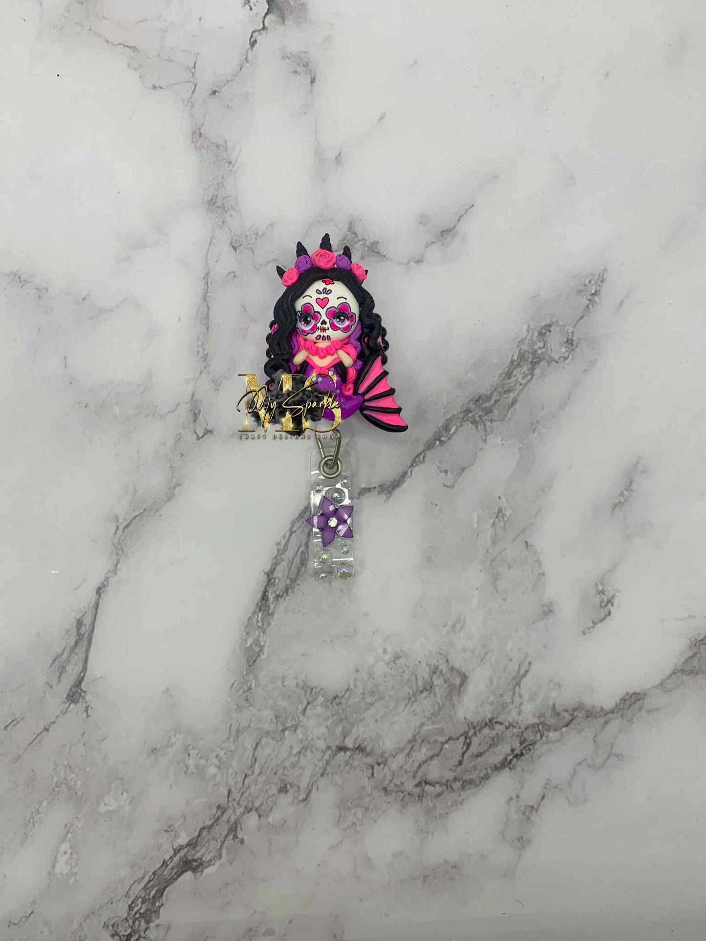 Day of the Dead Mermaid  Clay Badge Reel