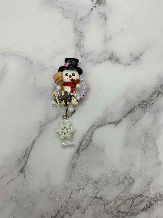Christmas Snowman Clay Badge Reel