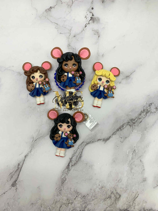 Girl Mouse With Cookie Clay Badge Reel