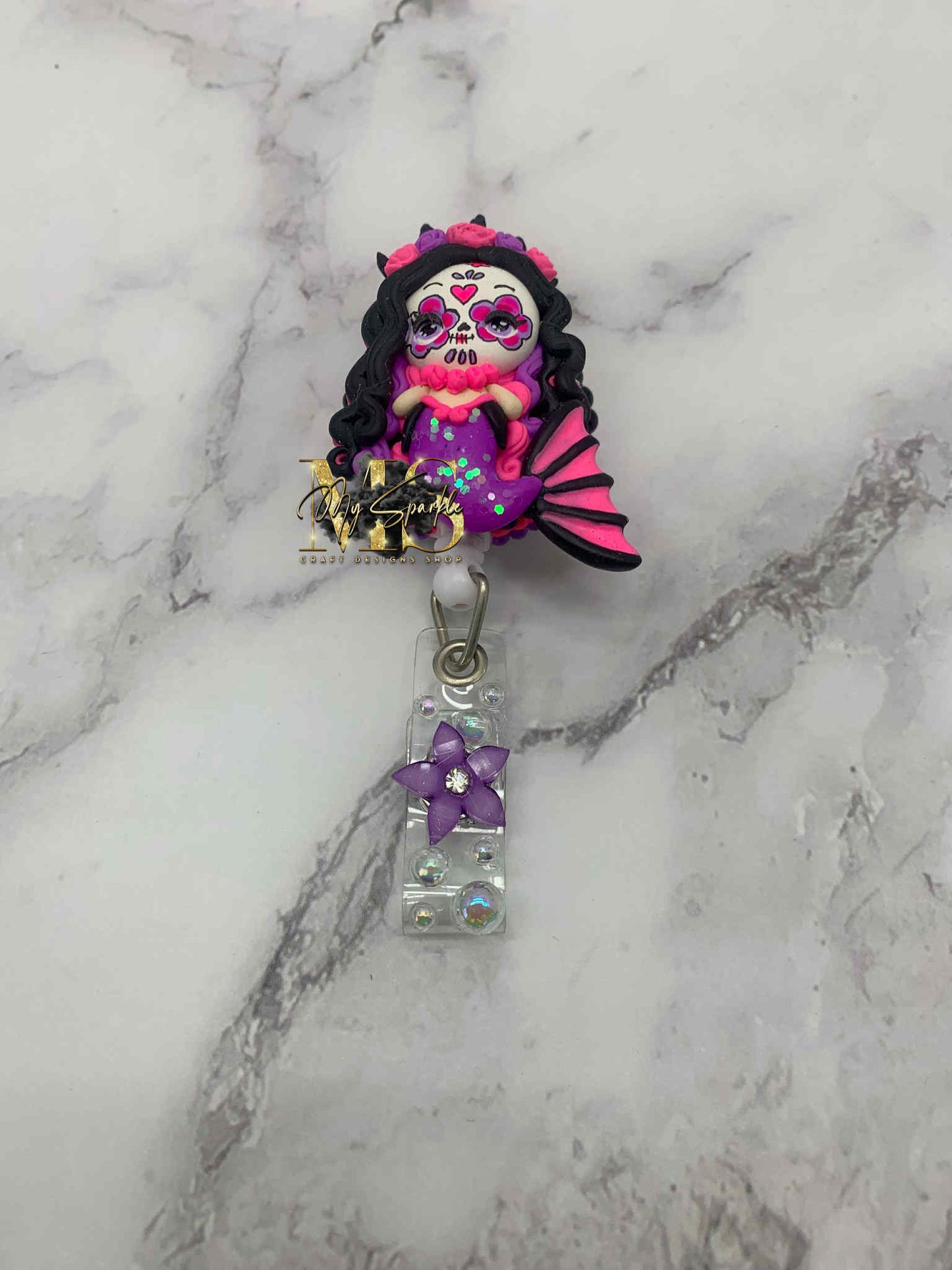 Day of the Dead Mermaid  Clay Badge Reel