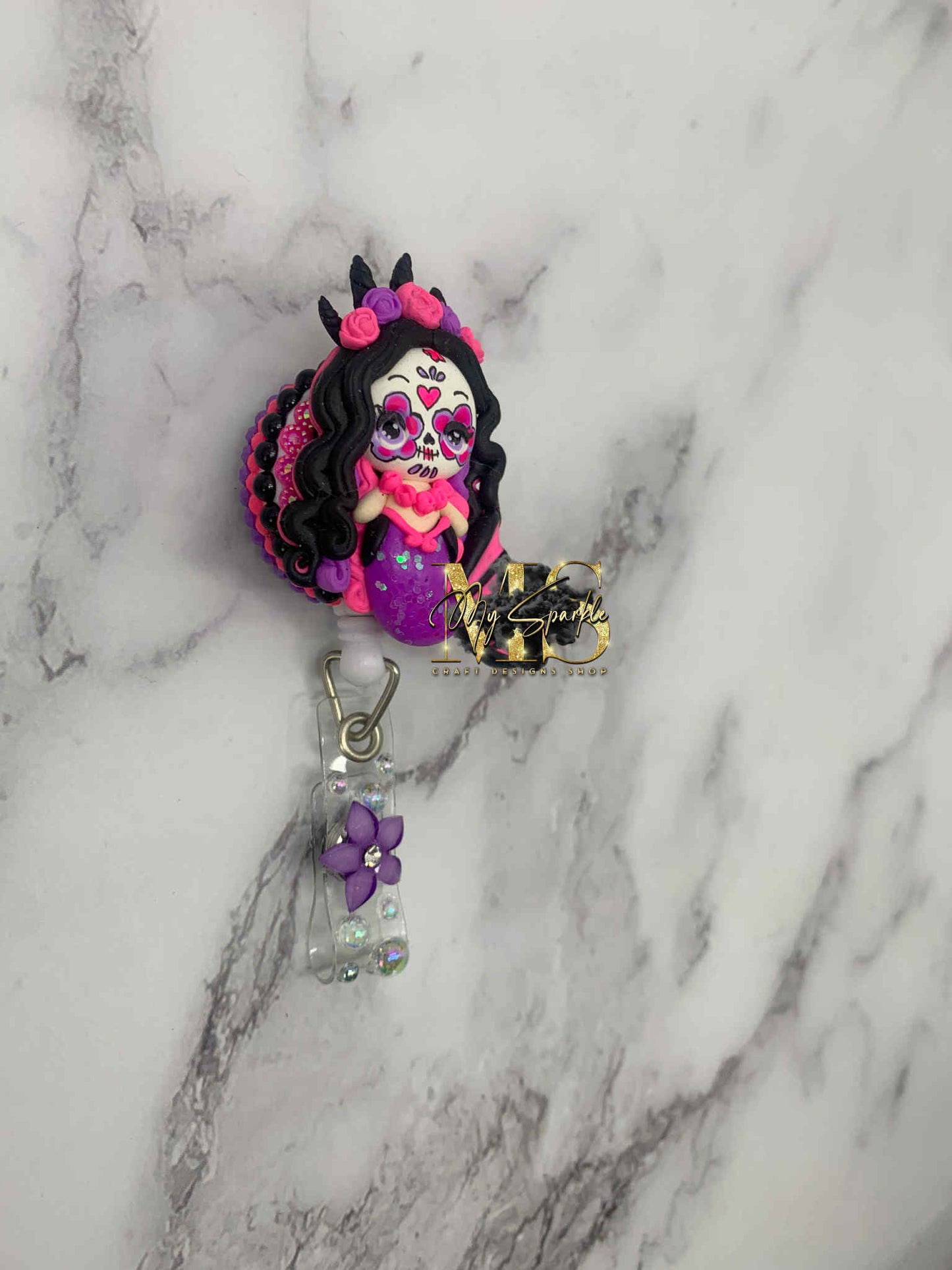 Day of the Dead Mermaid  Clay Badge Reel