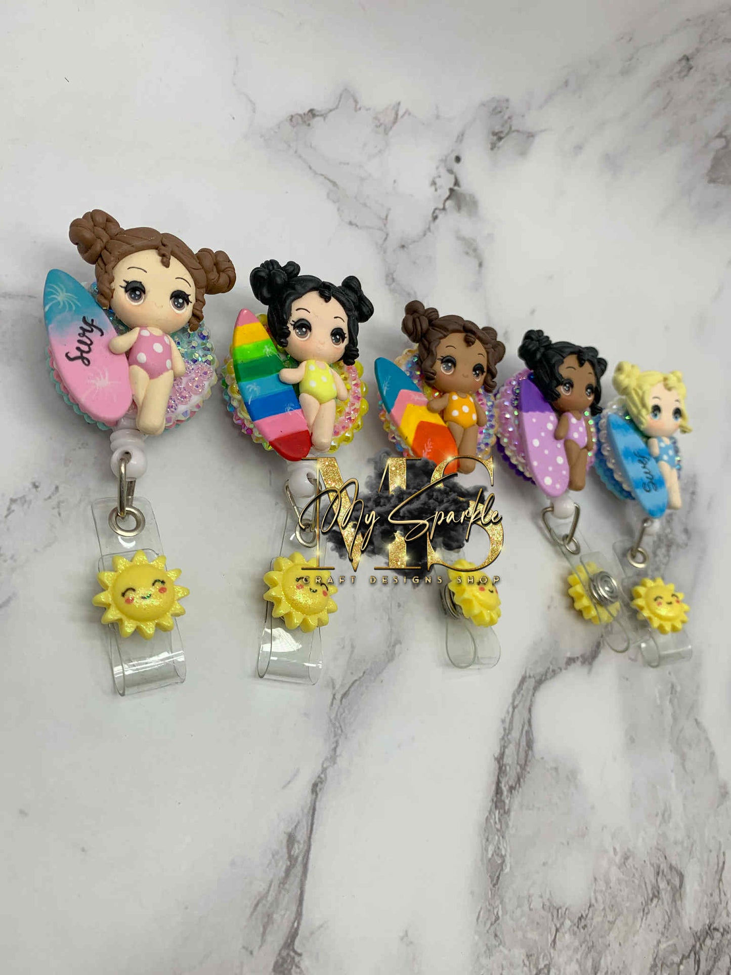 Beach Surfer Girl Clay Badge Reel