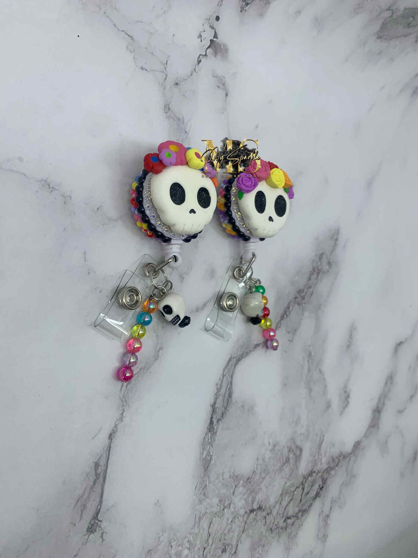 Sugar Skul Head Clay Badge Reel