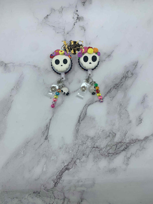 Sugar Skul Head Clay Badge Reel