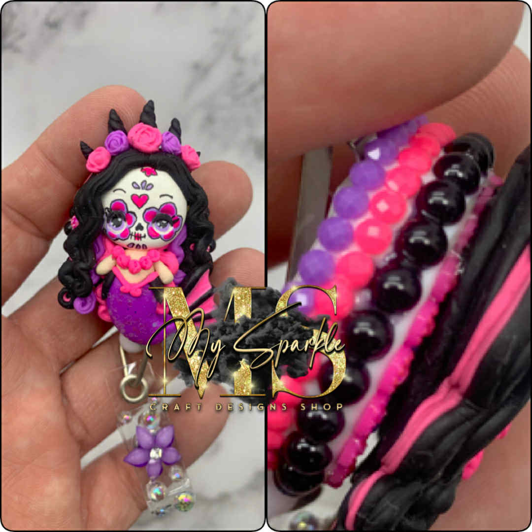 Day of the Dead Mermaid  Clay Badge Reel