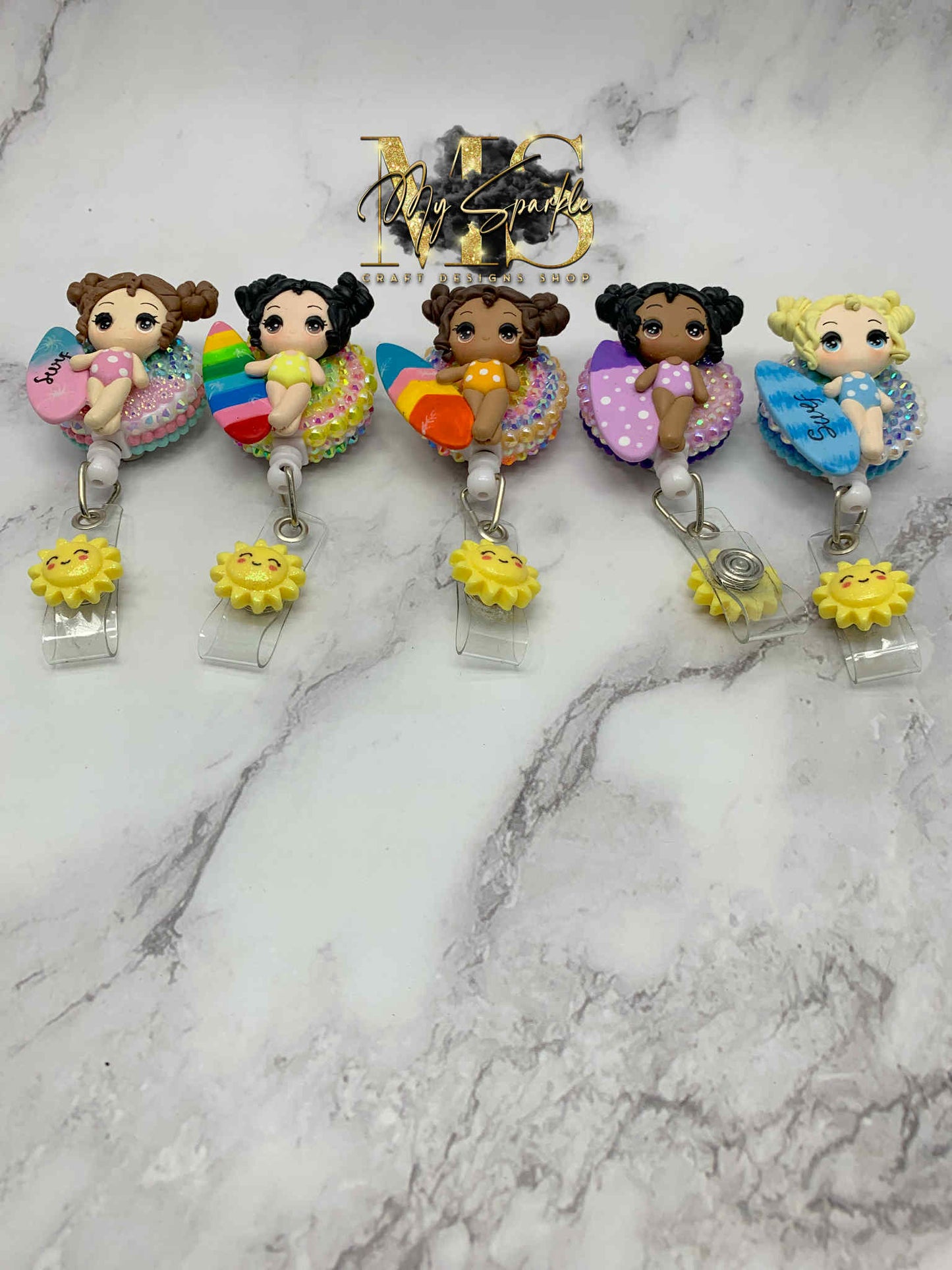Beach Surfer Girl Clay Badge Reel
