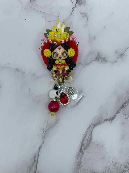 Day of the Dead Sugar Skull Clay Badge Reel