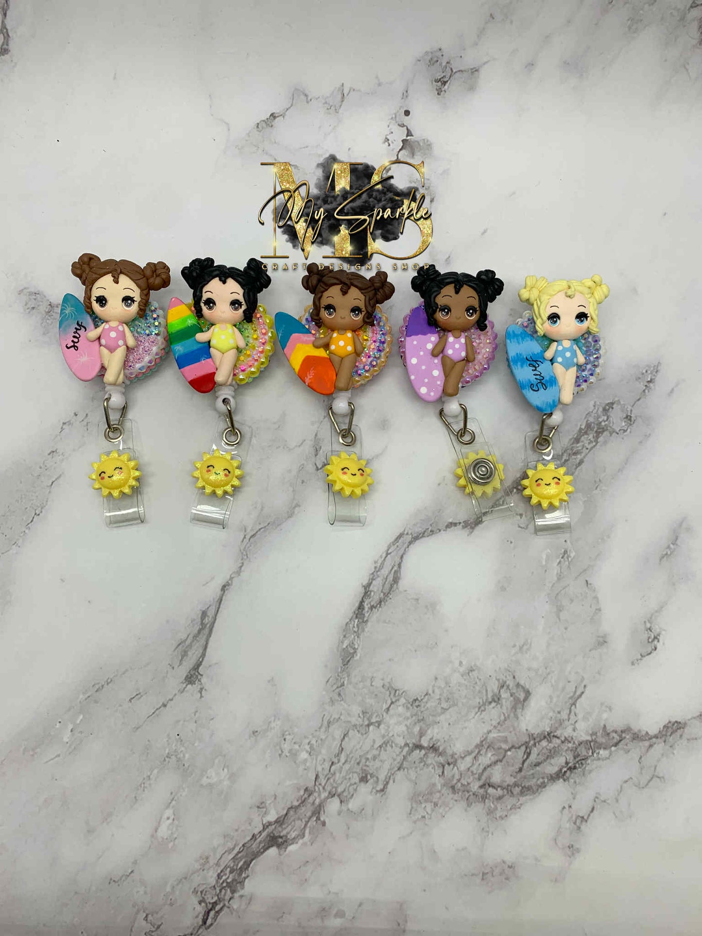 Beach Surfer Girl Clay Badge Reel
