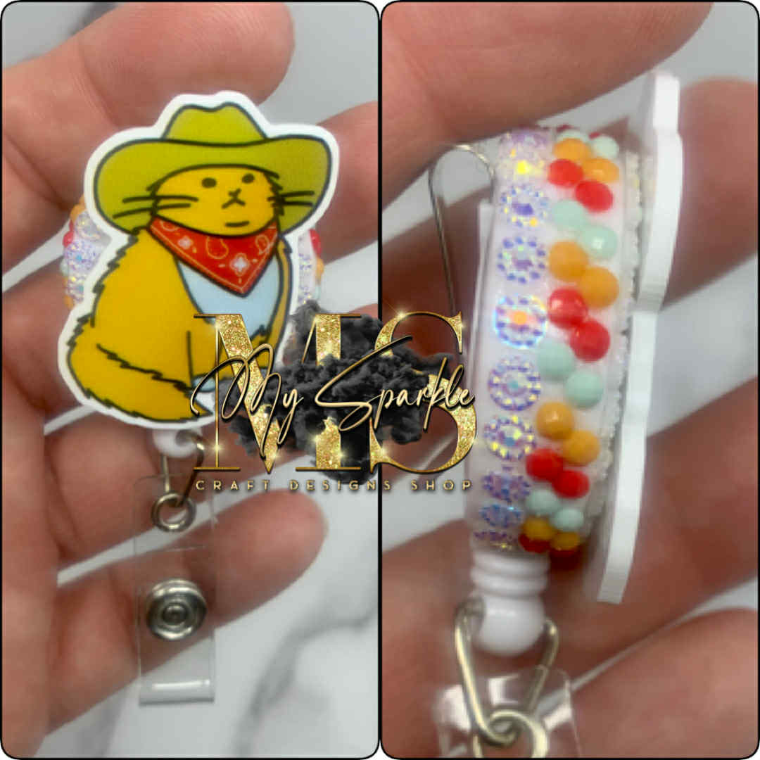 Funny Cat Meowdy Badge Reel