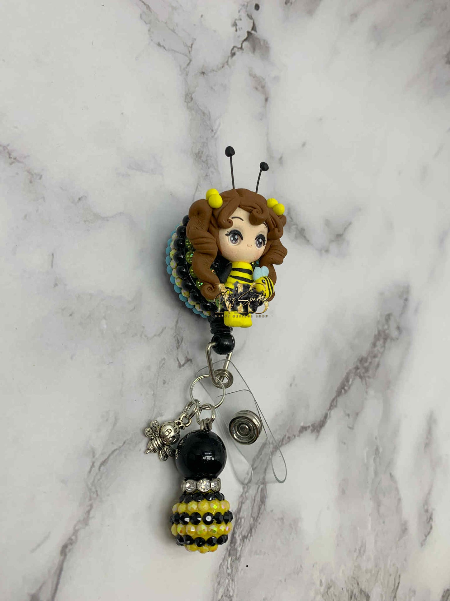 Cute Bee Girl Clay Badge Reel