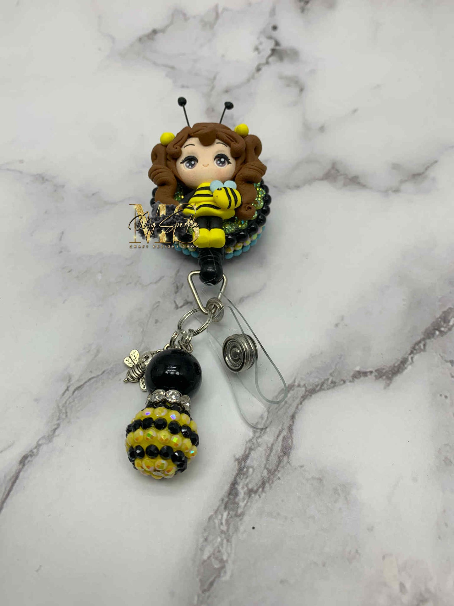 Cute Bee Girl Clay Badge Reel