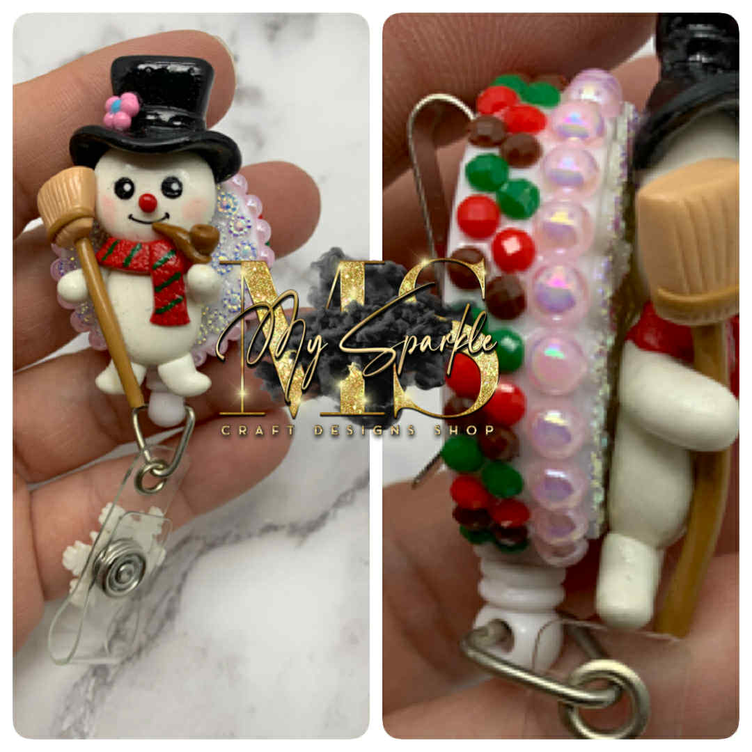 Christmas Snowman Clay Badge Reel