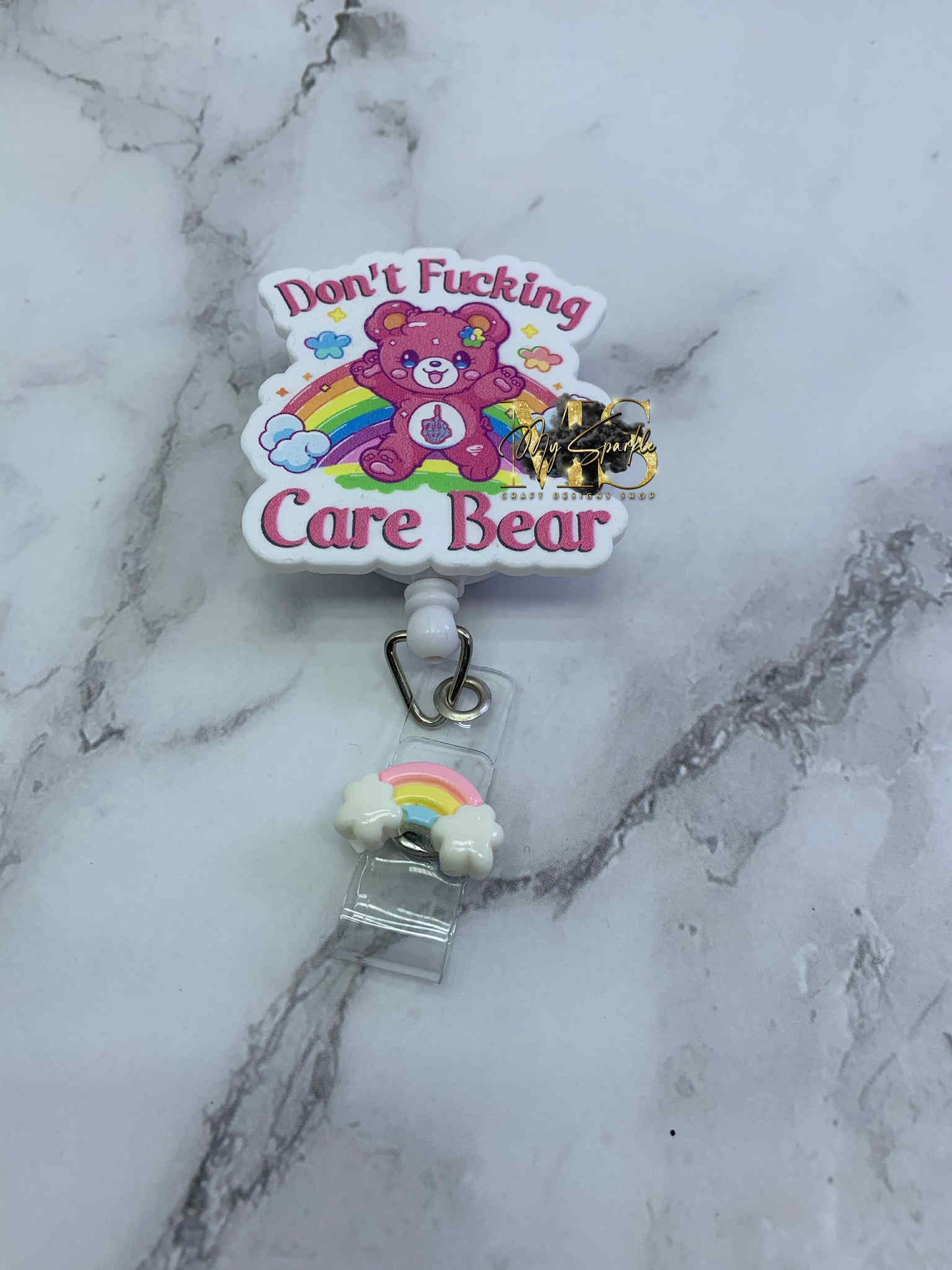 Funny Don't Fuc*ing Care Bear Badge Reel