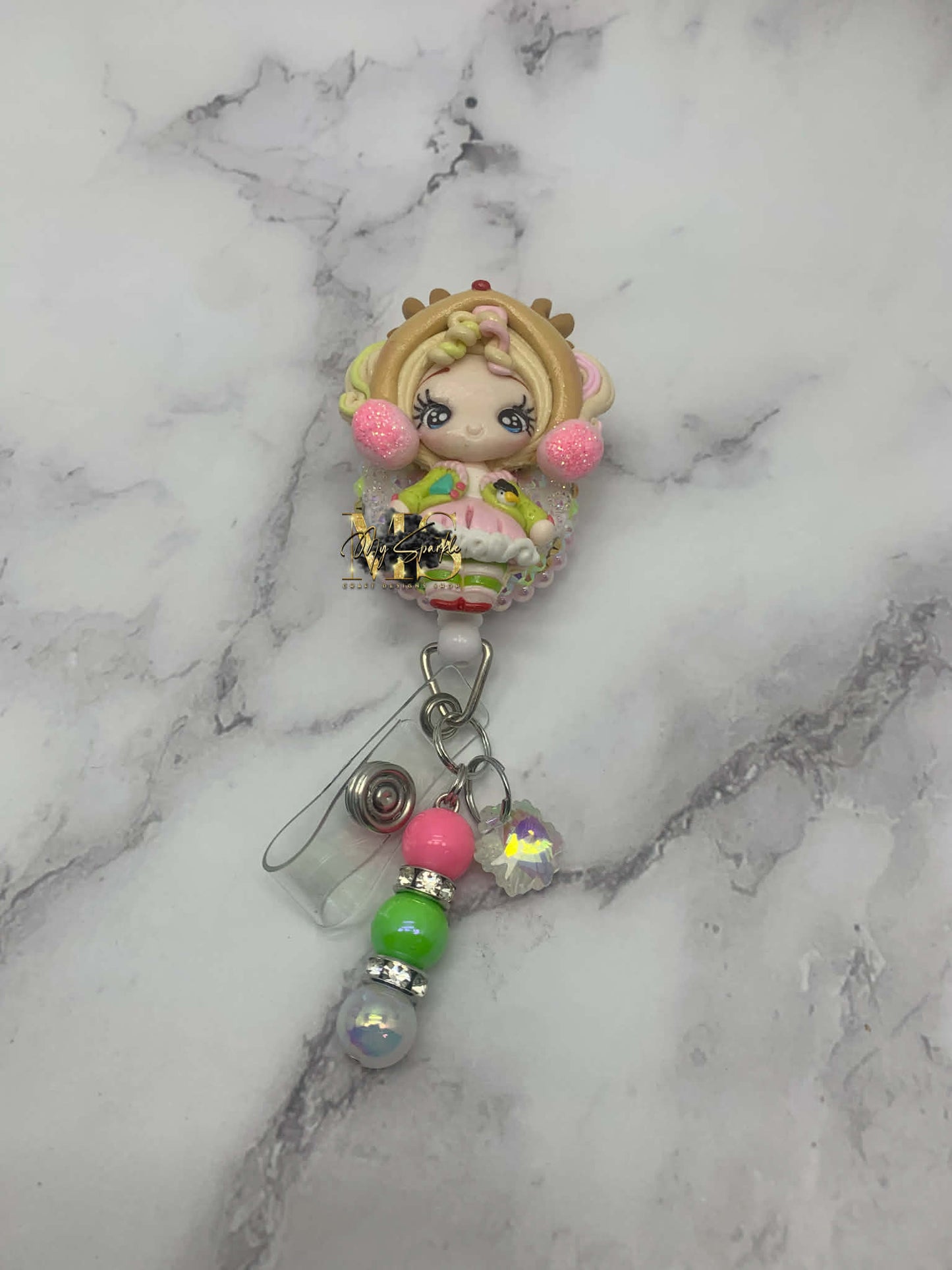 Christmas Reindeer Girl Clay Badge Reel