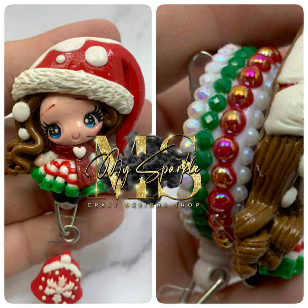 Christmas Girl Clay Badge Reel
