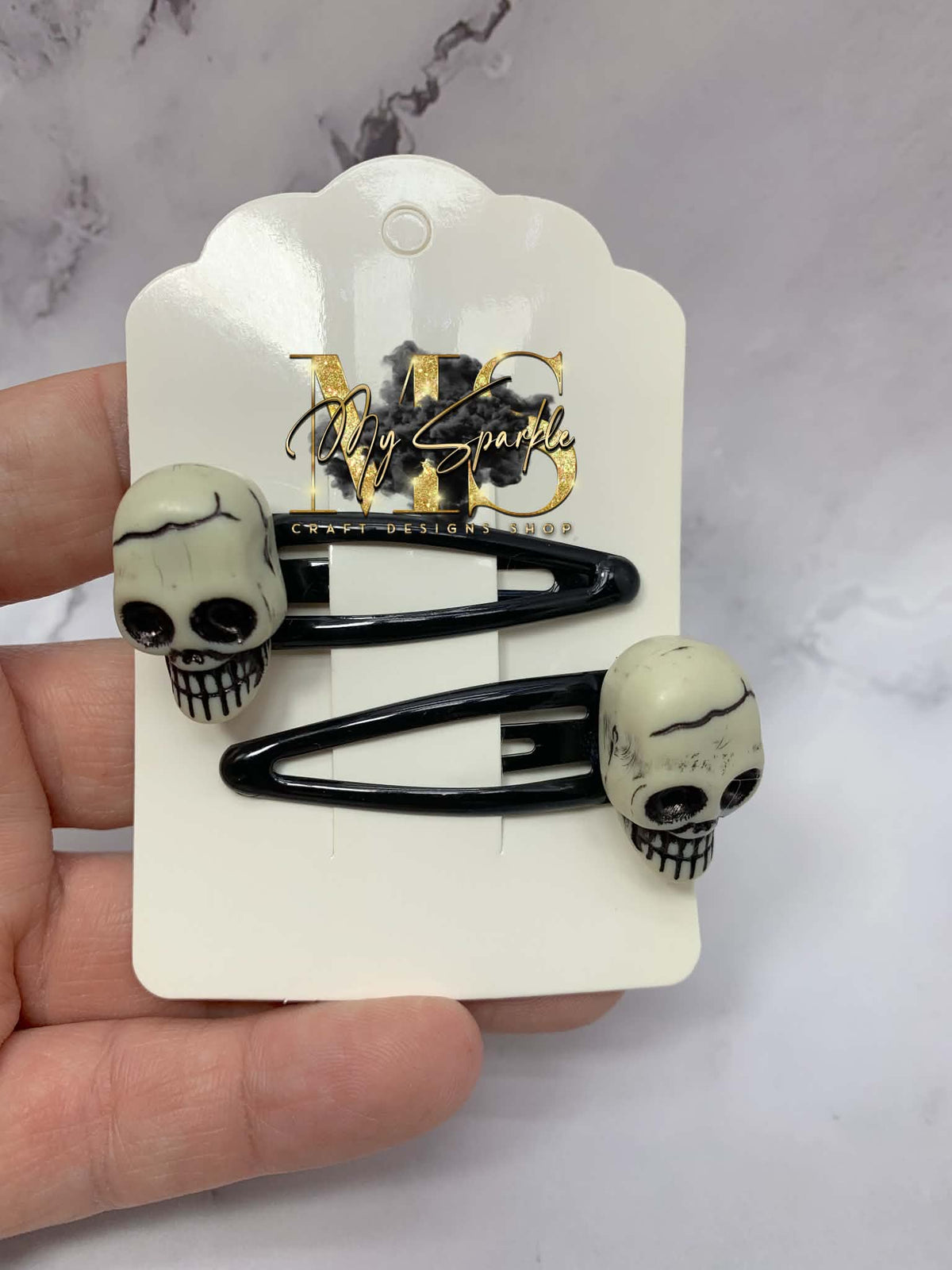 Skull Halloween Hair Clips, Goth Accessories (x2)