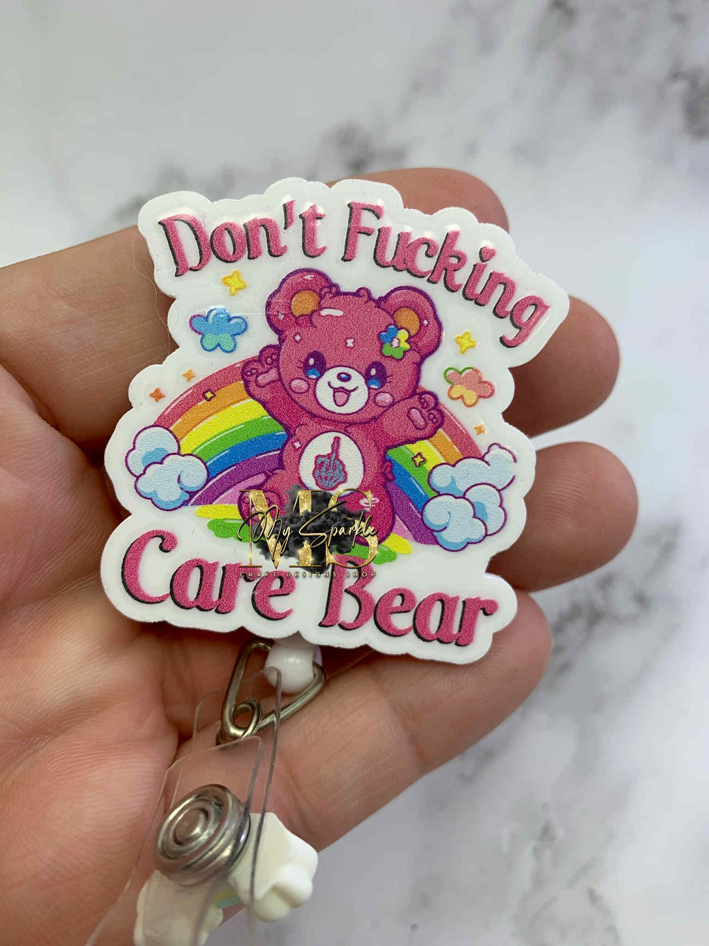 Funny Don't Fuc*ing Care Bear Badge Reel