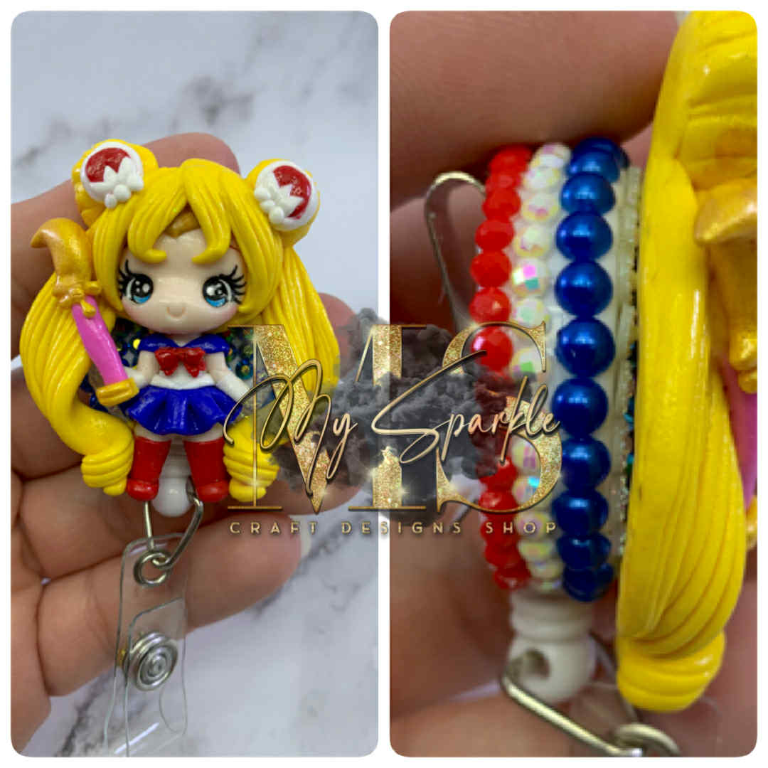 Sailor Girl Clay Badge Reel