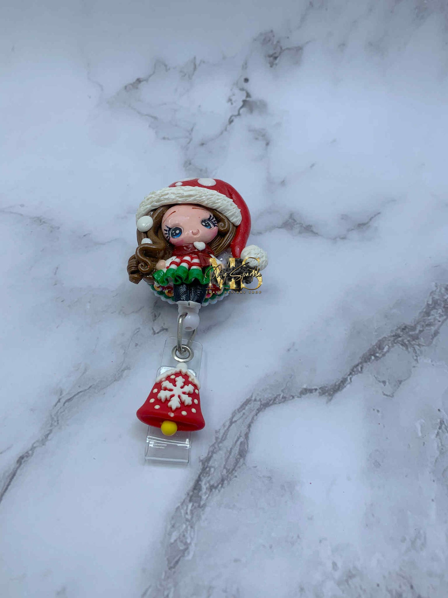 Christmas Girl Clay Badge Reel
