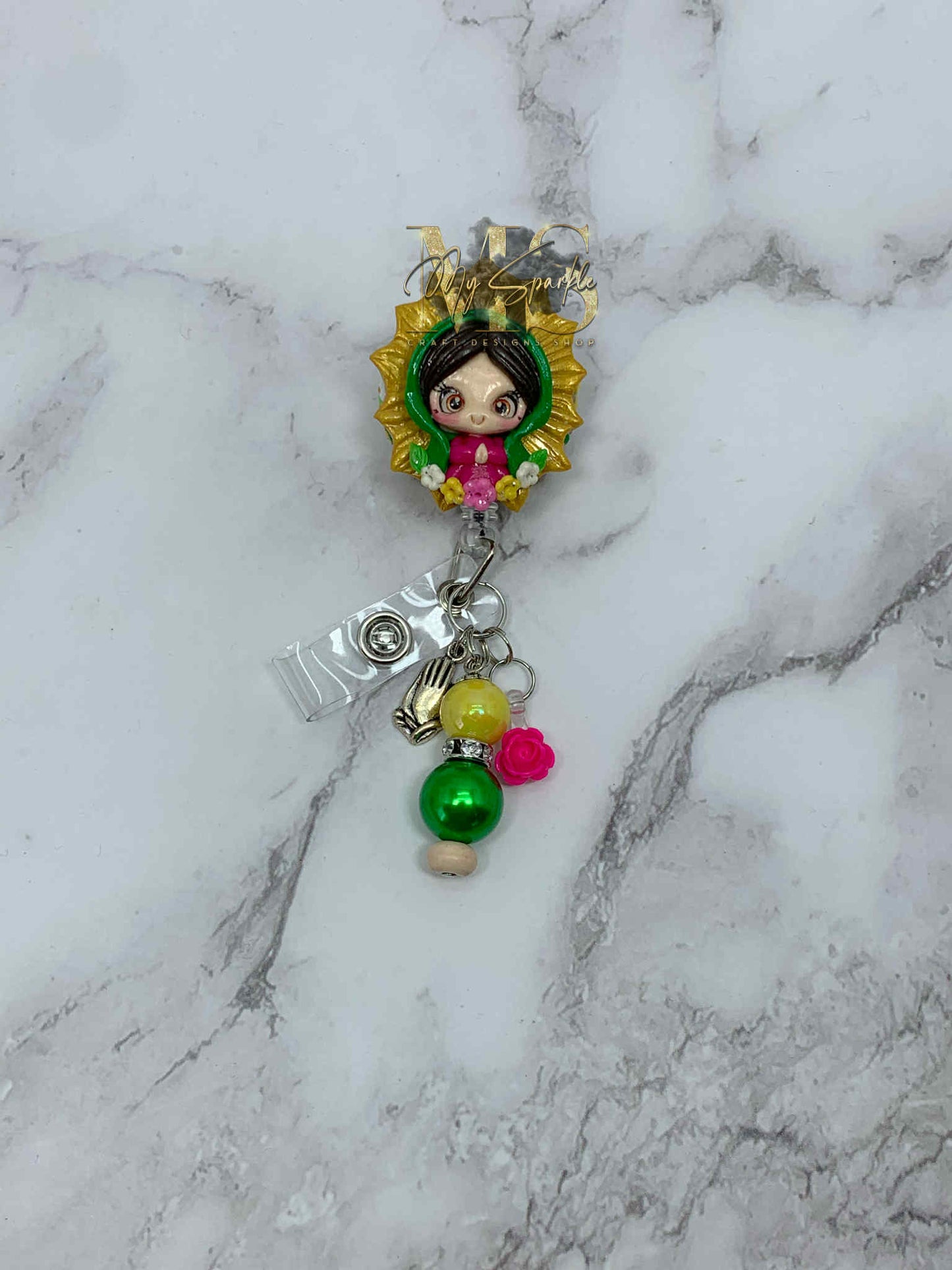 Catholic Virgen De La Guadalupe Clay Badge Reel