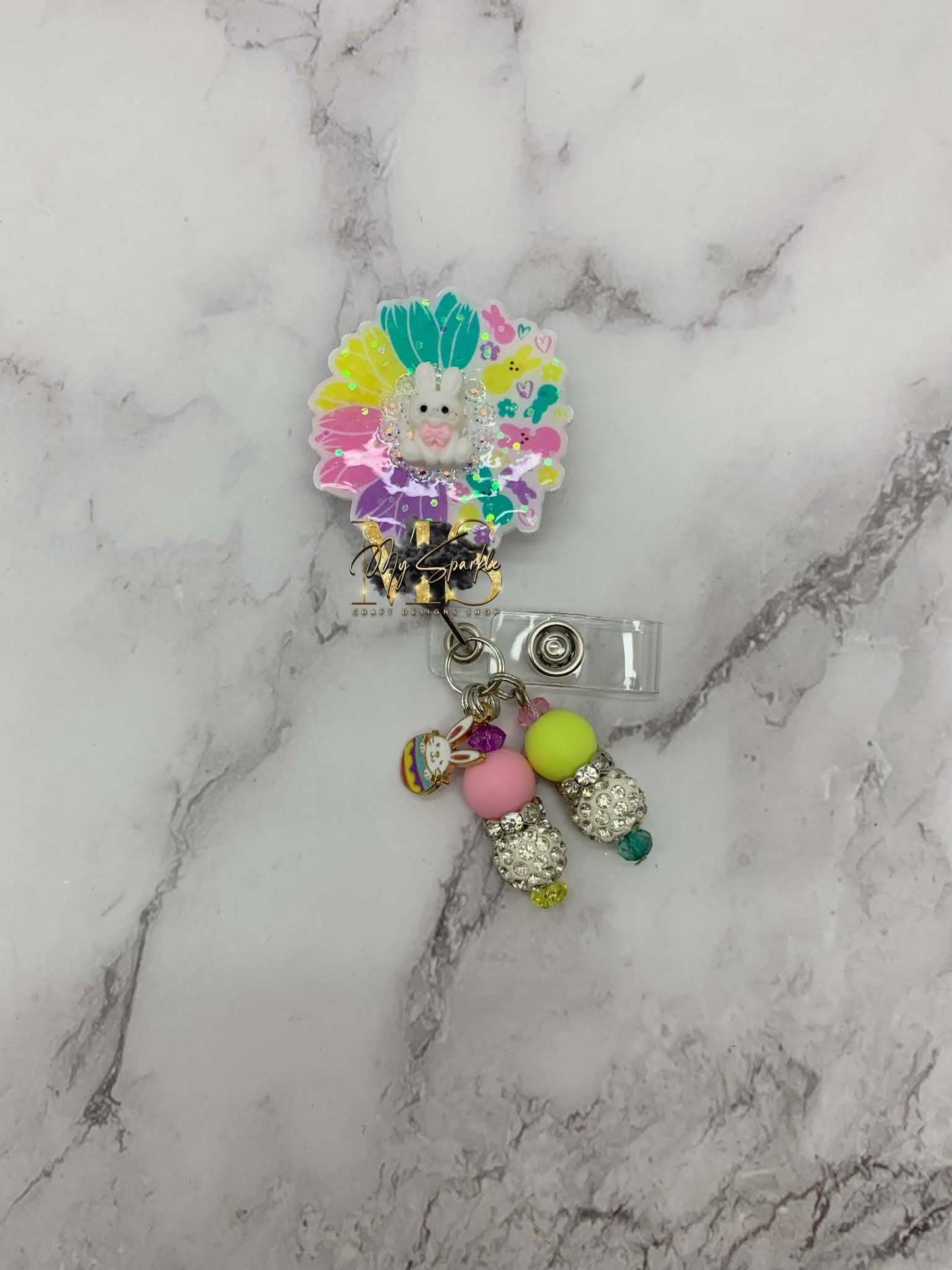 Bunny Flower Glitter Badge Reel