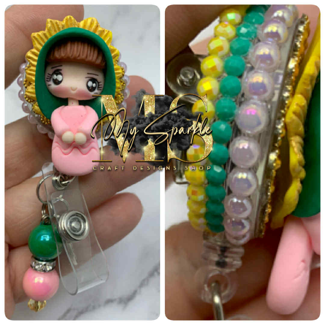 Catholic Virgen Clay Badge Reel