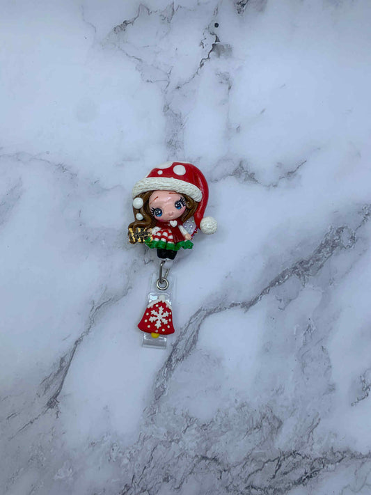 Christmas Girl Clay Badge Reel
