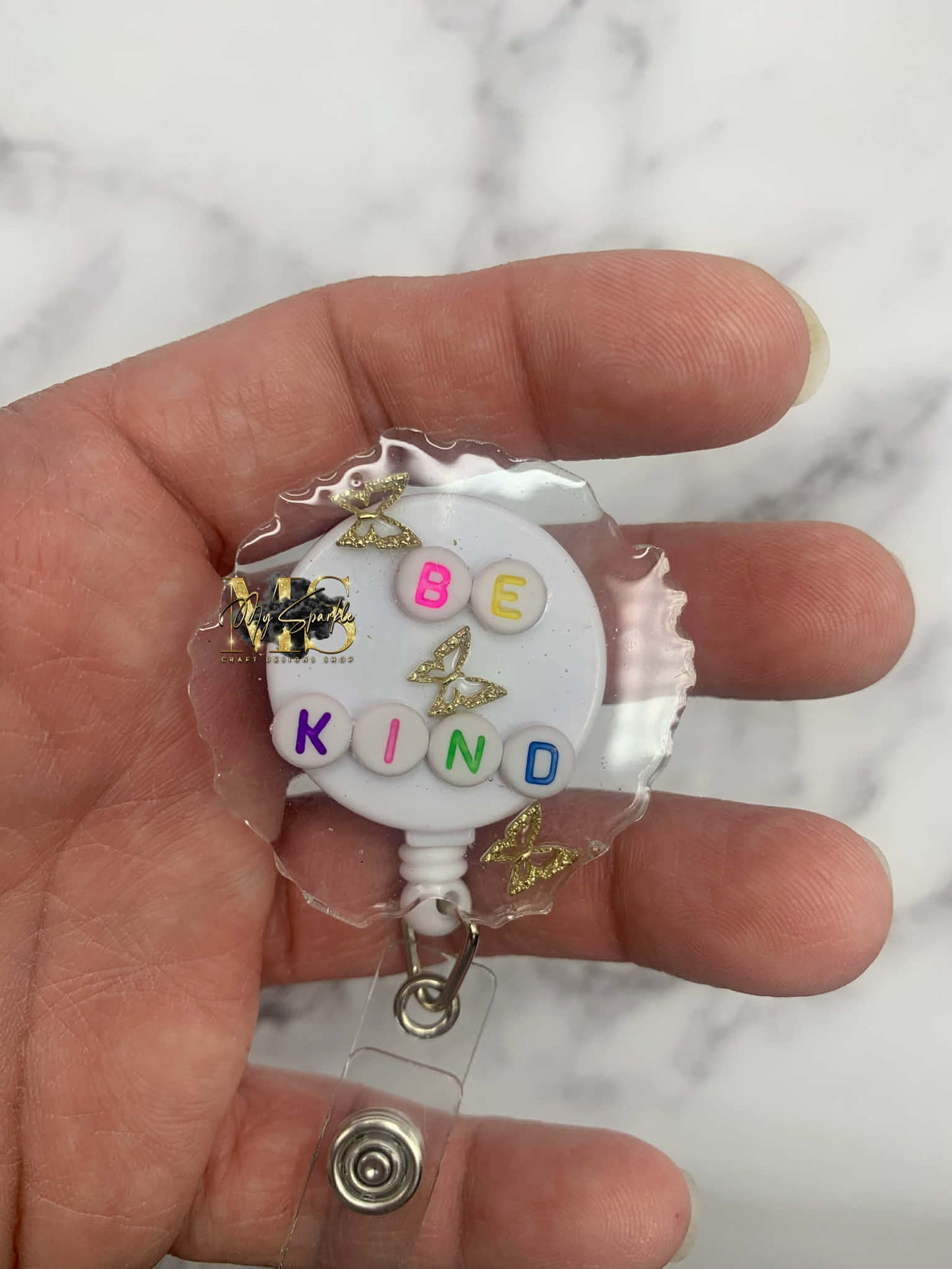 Be Kind Gold Butterflies Badge Reel
