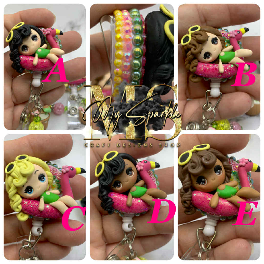 Summer Cute Swiming Girl Clay Badge Reel