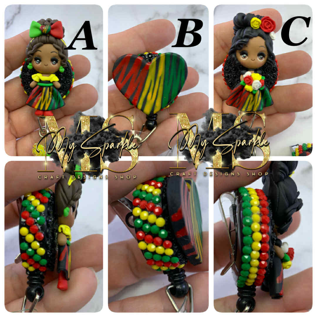 Black Princess Girl Clay Badge Reel