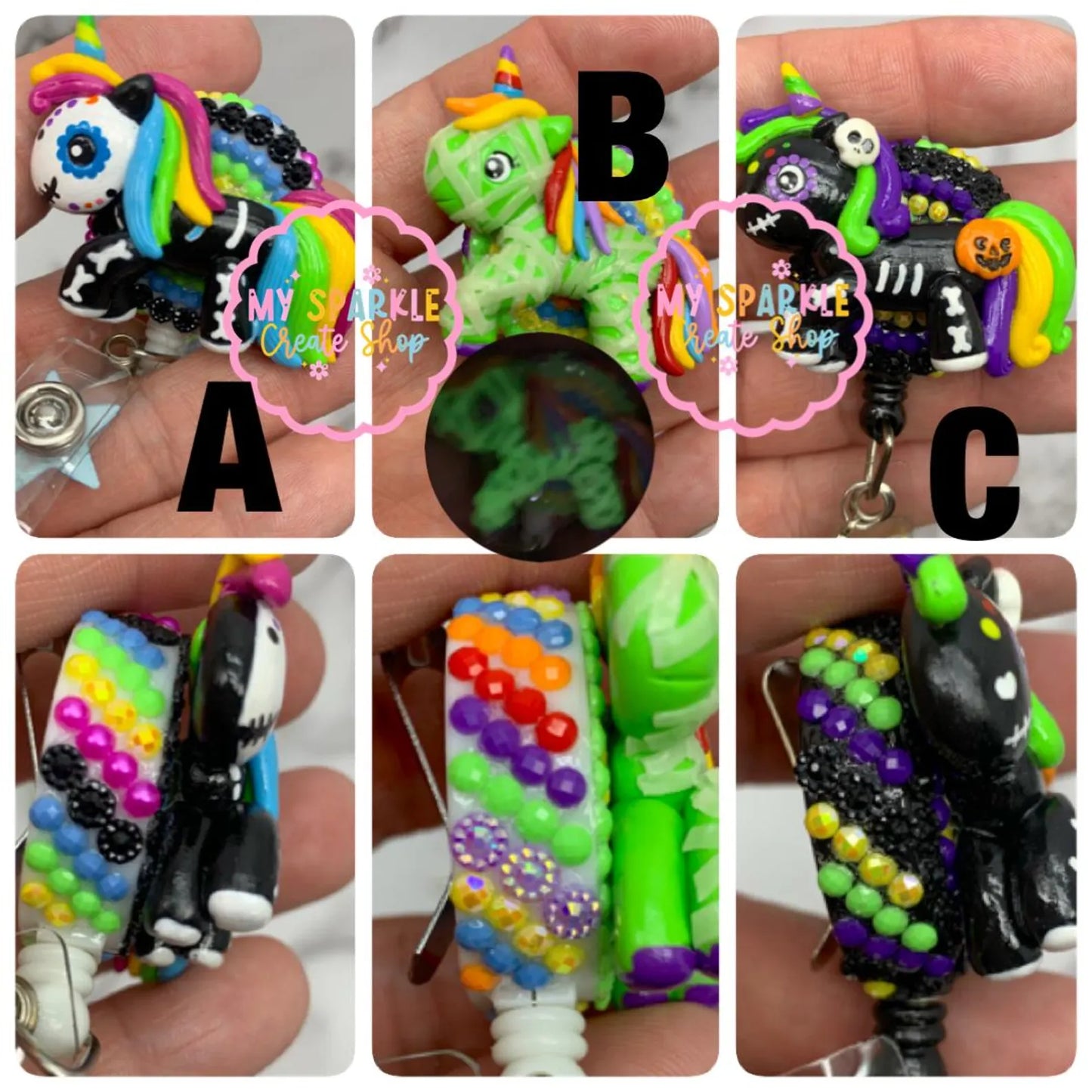 Sugar Skull Unicorn Clay Badge Reel