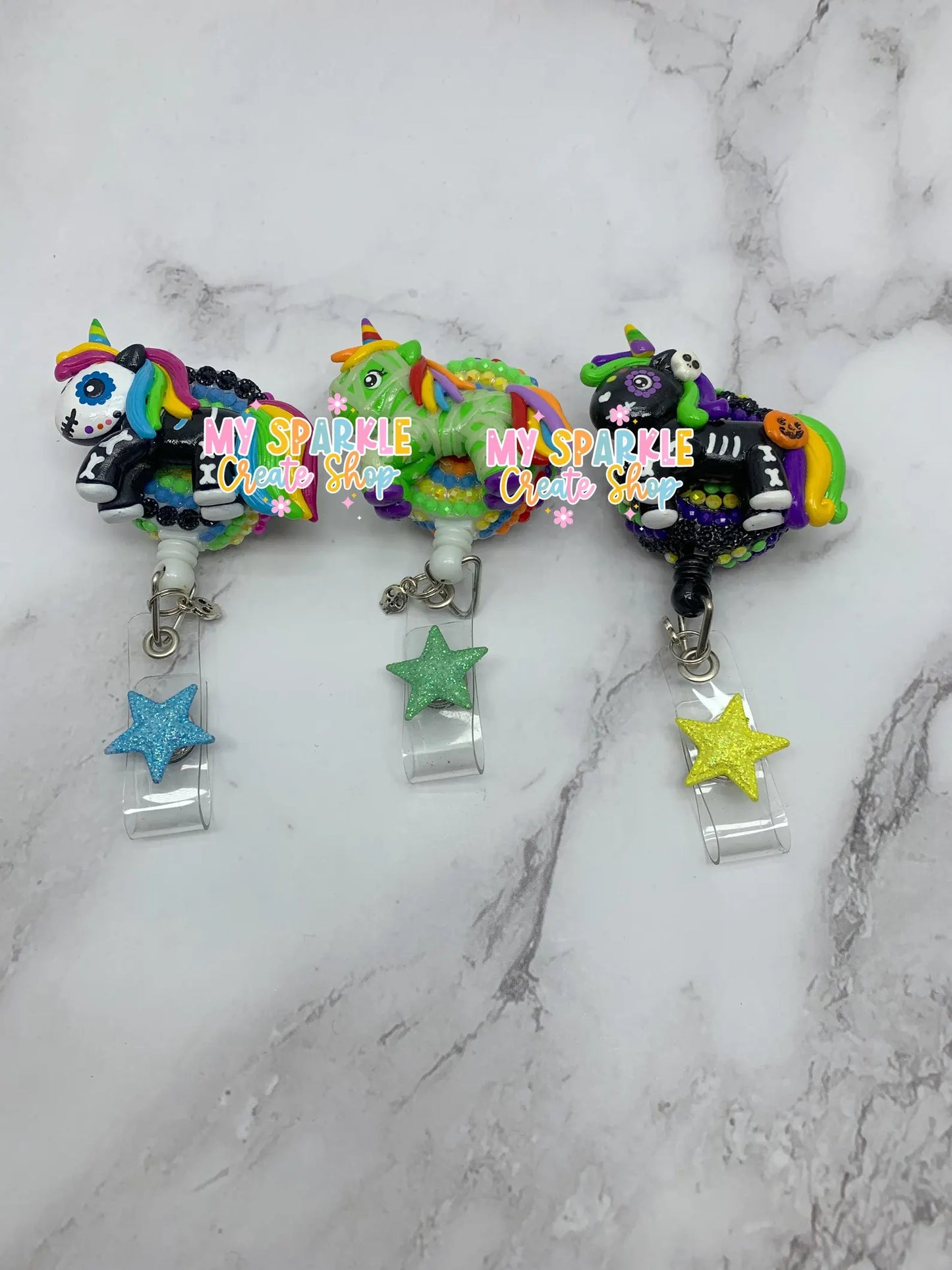 Sugar Skull Unicorn Clay Badge Reel